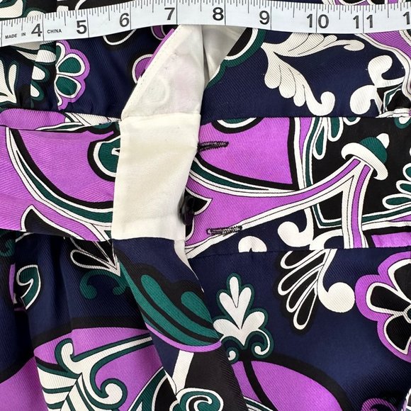EUC Tibi Silk Paisley Navy & Purple Tie Front Tunic Top 3/4 Sleeve Sz Small - Picture 12 of 13